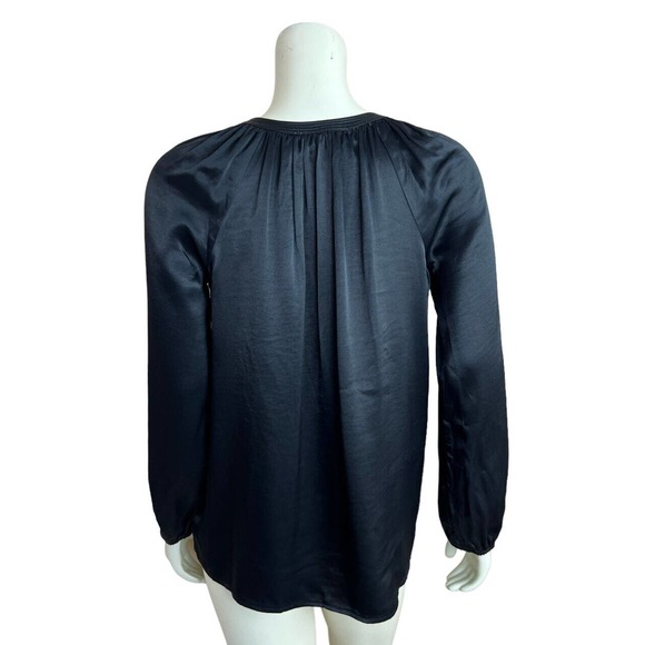 Johnny Was Calme Peasant Blouse XS Black Satin Tassel Split Neck Long Sleeve - Picture 4 of 13